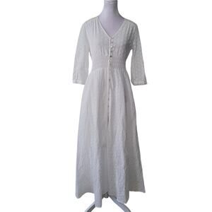 Floryday Womens Size M Floral Eyelet Maxi Hi-Low Button Front Dress